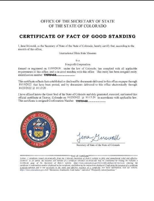 Certificate of Document Filed